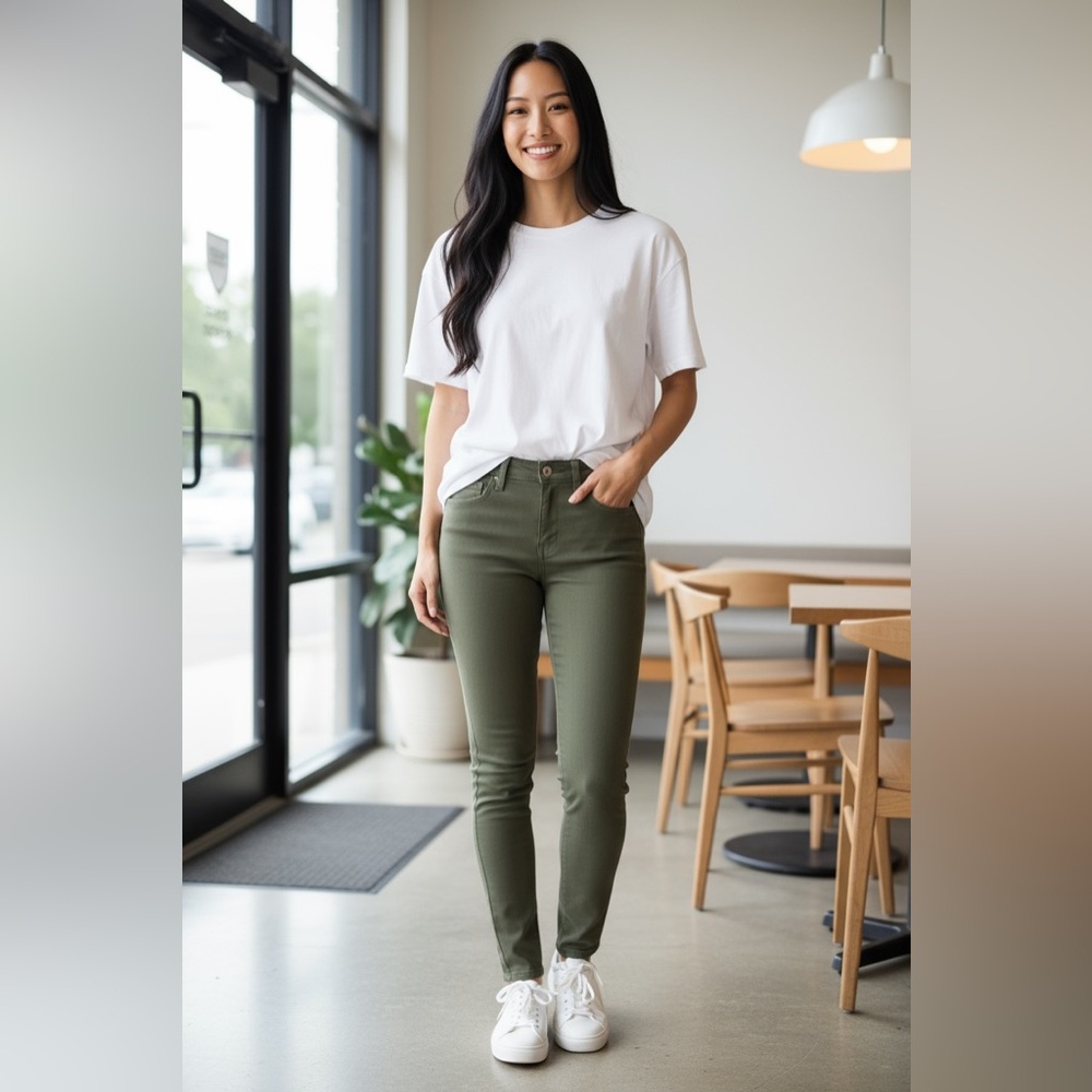 L'AGENCE -size 25-Green Marguerite Coated Skinny Jean cotton/ spandex